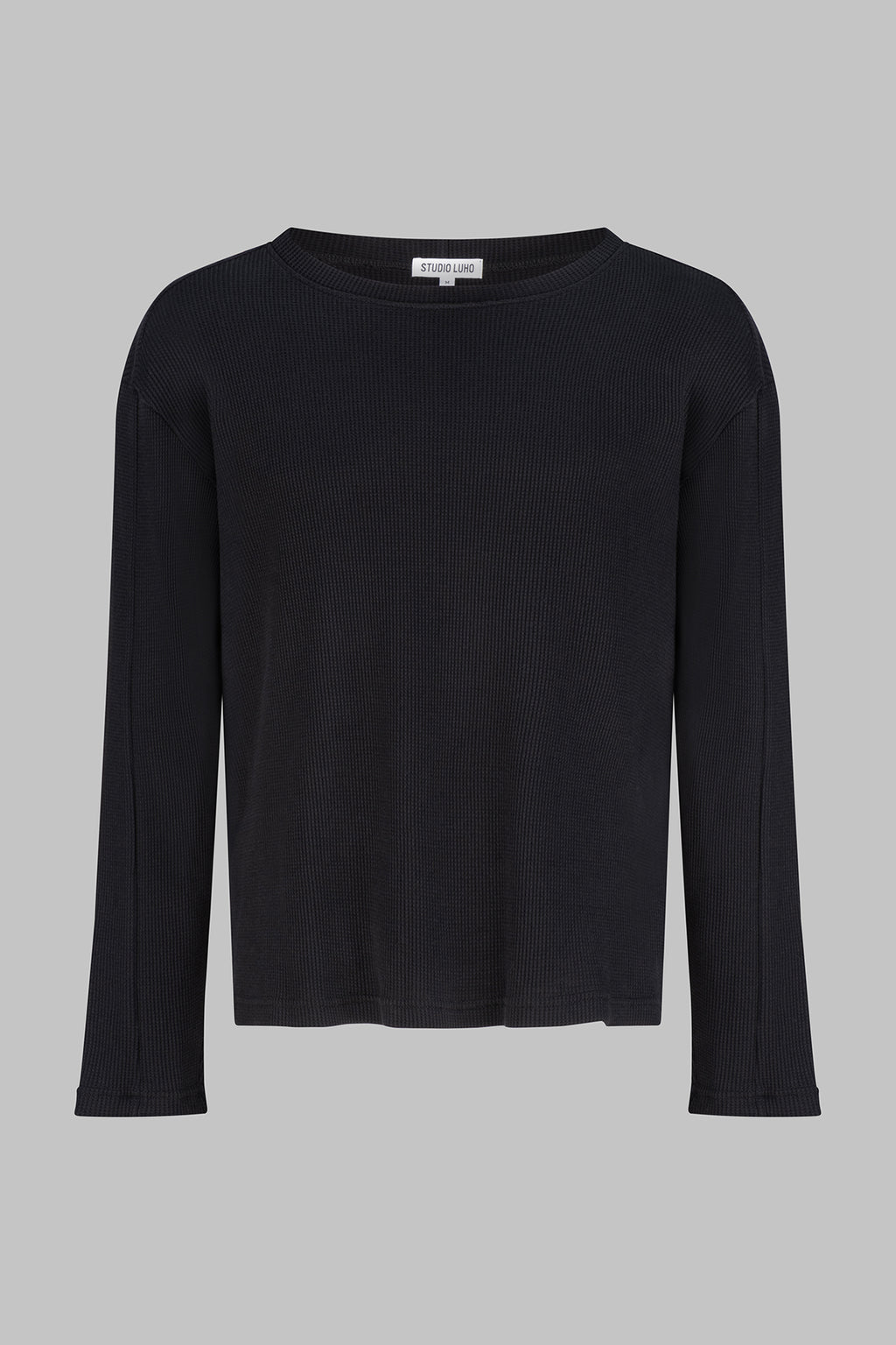 Long Sleeve Organic Cotton Waffle Crew - Black