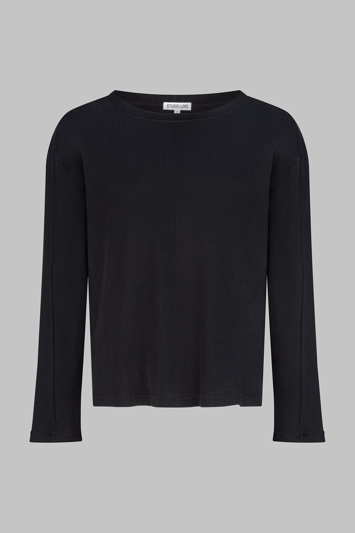 Long Sleeve Organic Cotton Waffle Crew - Black