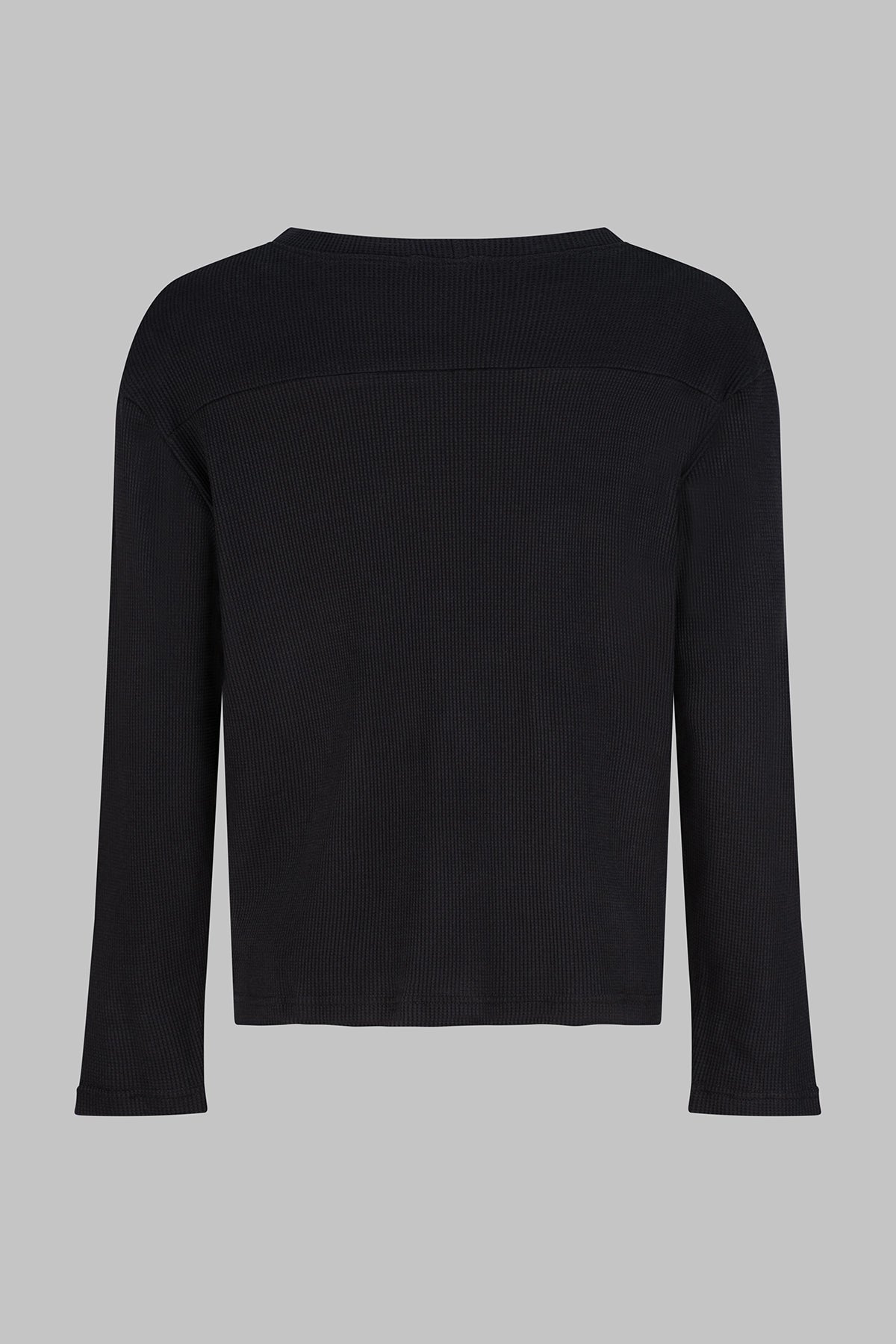 LONG SLEEVE ORGANIC COTTON WAFFLE CREW - BLACK
