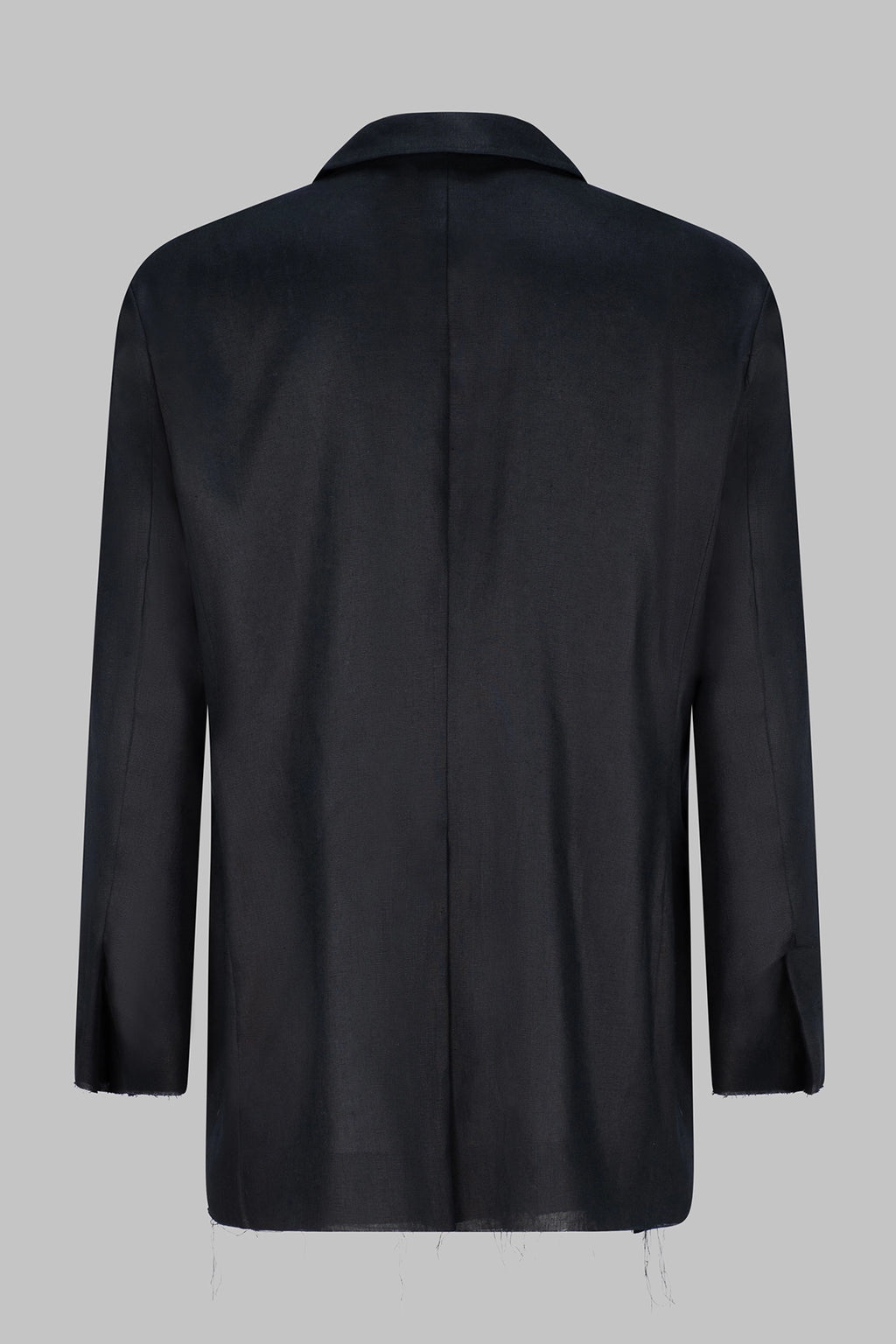 Back view of the Studio Luho deconstructed European linen blazer in black.