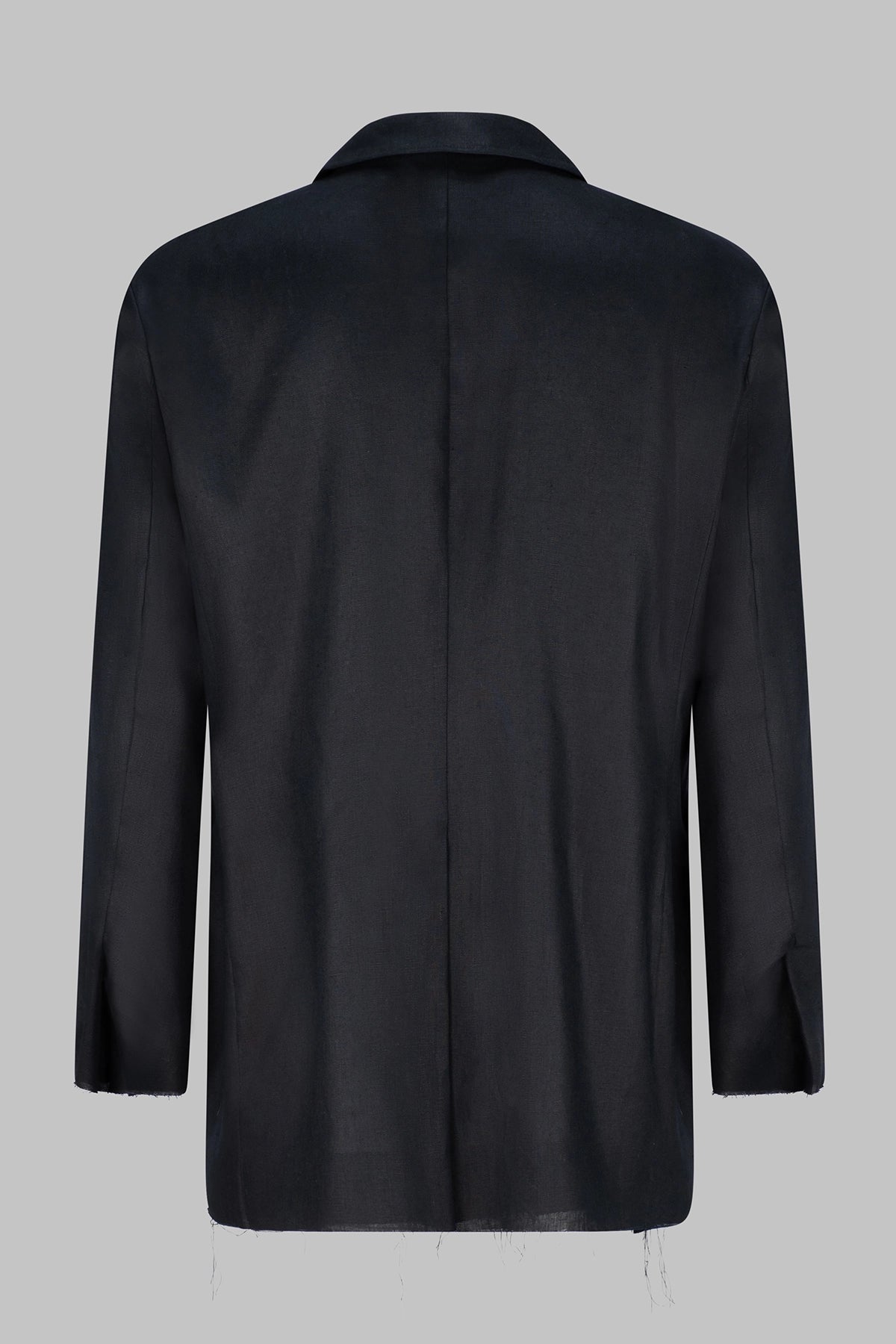 Back view of the Studio Luho deconstructed European linen blazer in black.