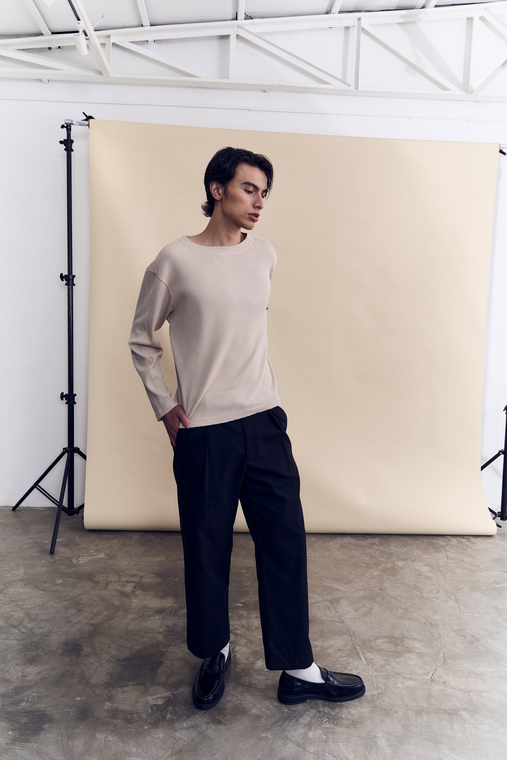Long Sleeve Organic Cotton Waffle Crew - Sand