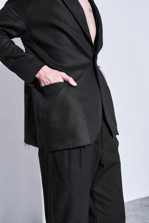 Deconstructed European Linen Blazer - Black