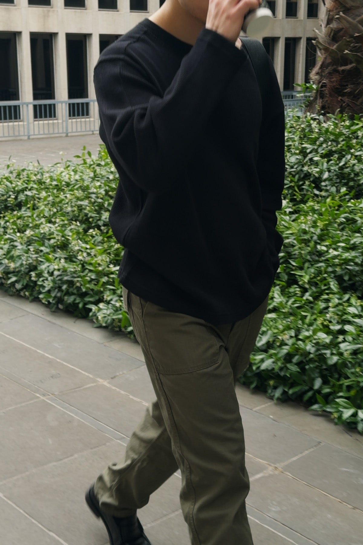 Man wearing Studio Luho Waffle Knit Crew in black 