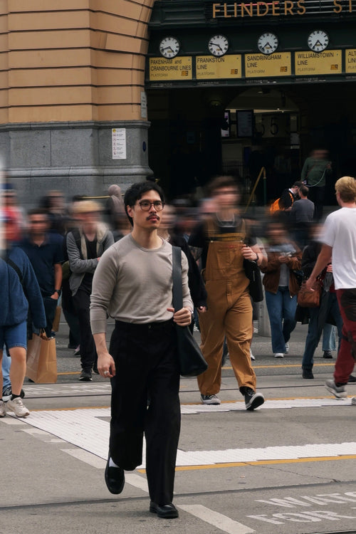 Man wearing Studio Luho Work Trouser in black 