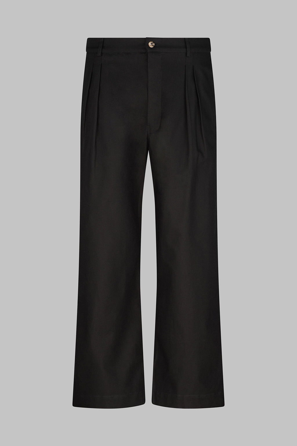 front view of the Studio Luho relaxed fit pleated cotton trousers in black