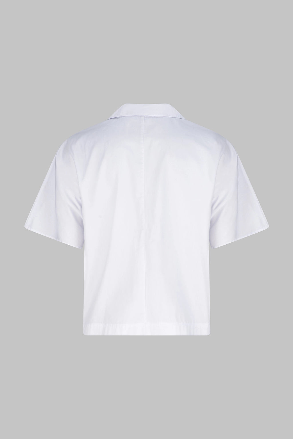 Back view of the Studio Luho short sleeve cotton work shirt in white, made in Melbourne.