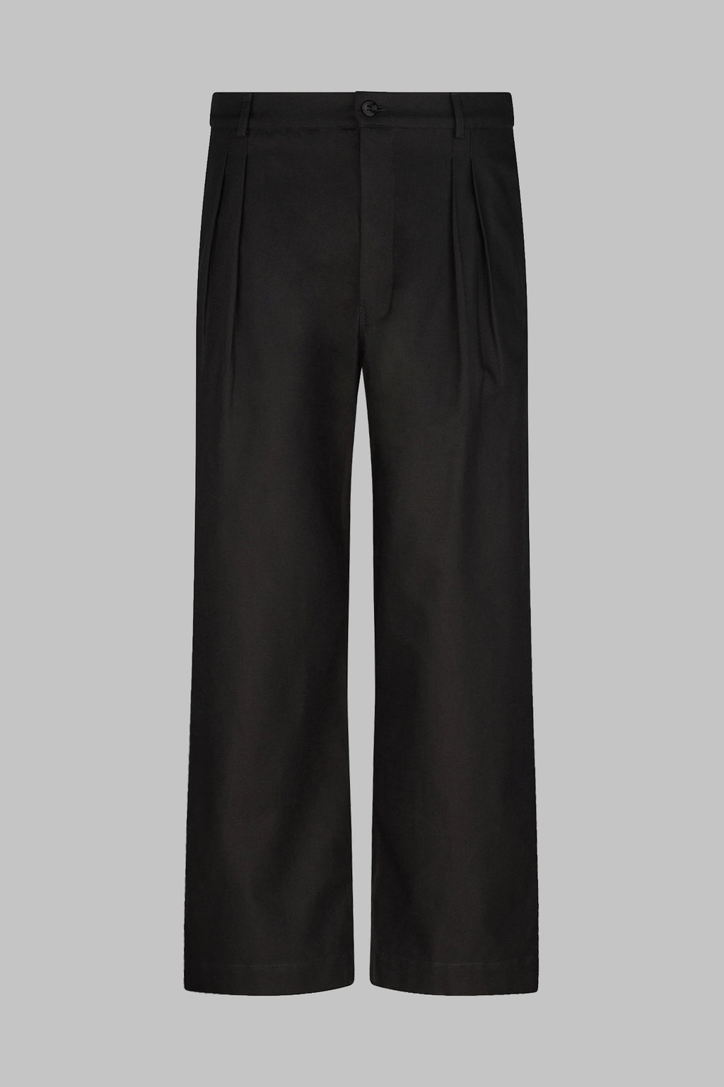 front view of the Studio Luho relaxed fit pleated cotton trousers in black