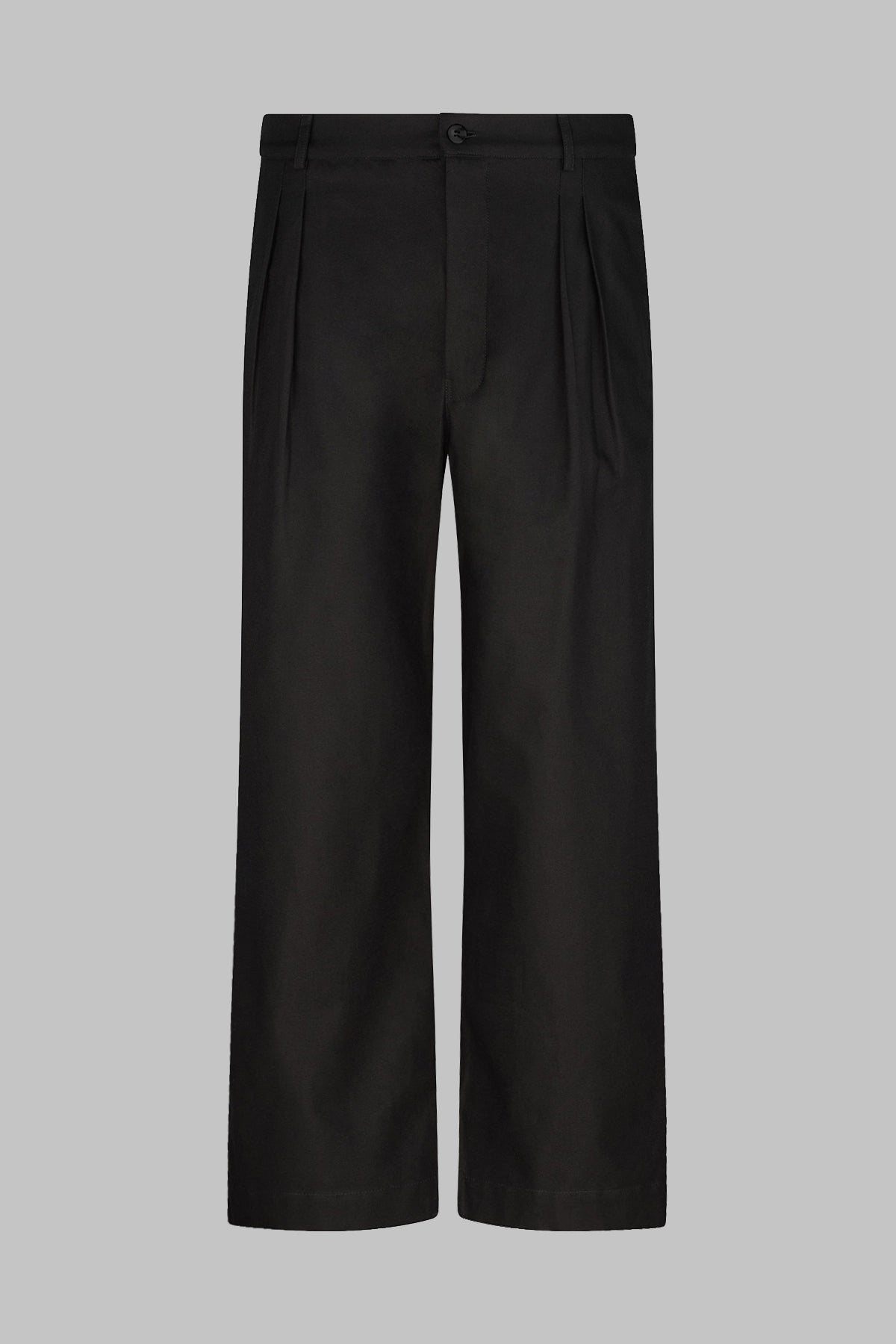 front view of the Studio Luho relaxed fit pleated cotton trousers in black